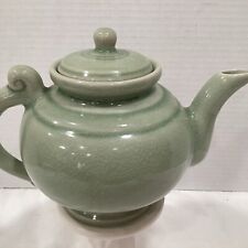 Vintage Green Teapot Collectable Thailand Crazing throughout picture