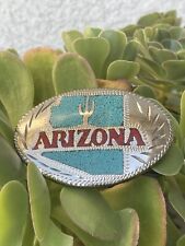VINTAGE TURQUOISE INLAY ARIZONA BELT BUCKLE WITH  INDIAN HEAD ON BACK picture