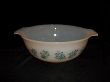 Vtg Glasbake Cinderella Handle Mixing Bowl J2357 Turquoise Flowers Herbs Rare picture