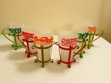 RARE VINTAGE 1960'S LOT 6 SODA FOUNTAIN SHOP FROSTED GLASSES WITH HOLDERS COLOR picture