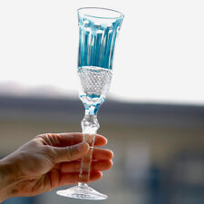 5oz Sky Blue Bohemian Style Champagne Flute Glasses Hand Cut To Crystal Glass picture