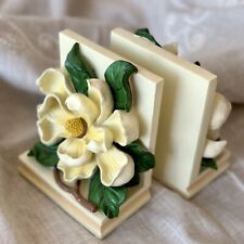 Vintage CBK 1995 White Magnolia Flower Resin Bookends picture
