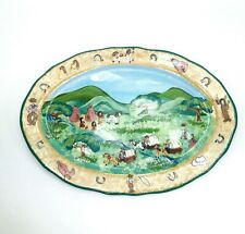 Lesal Decorative Platter Horses Covered Wagons Tent Prairie Hand Painted Signed picture