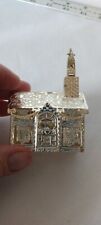 Vintage Detailed 3d Brass Church Chapel Silver Tone  Church Christmas Ornament picture