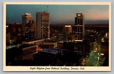 Denver CO Night Skyline From Federal Building Western Savings Bank Postcard F2 picture