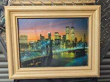 Lighted New York City Skyline TWIN TOWER'S Framed Picture Print W/Water Sounds picture