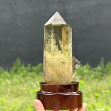 1.98LB Natural Quartz Obelisk Point Smokey Citrine Crystal Tower Gift + Stand picture