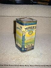 Antique 1853 Monarch Tea Tin Top Cardboard Side Paper Label Rare Lion Head Rare picture