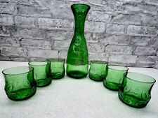 Empoli Italy Etrusca Carafe And 6  Glasses Set Vintage Italian Art Glass MCM picture