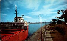 Sault Ste Marie Michigan MI Ship Downbound From Soo Locks Lower Park Postcard picture
