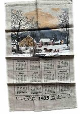 1985 Vtg Linen Kitchen Towel Wall Calendar Granny Country Cottage Core Winter picture