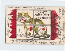 Postcard I Cant Come Out To Night With Crying Cat Comic Art Print picture