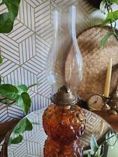 Vintage LE Smith Moon and Stars Amber Glass Oil Lamp picture