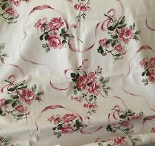 Gorgeous  19thc Antique French Floral Roses Ribbon Garland Cotton Fabric ~ Pink picture