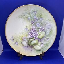 Limoges France T&V Wall Plate 11.25” Hand Painted Signed EBM Purple Flowers Gold picture