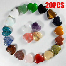 20Pc 20mm Mixed Natural Crystal Quartz Carved Heart shaped Healing Love Gemstone picture