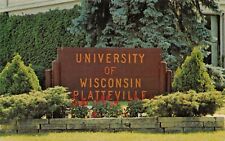 Platteville WI~University of Wisconsin~Wood Welcome Signpost~1970s Postcard picture