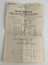 1919 CHAS. SPRAGUE South Lyon MICHIGAN Lumber Lath Shingles Roofing RECEIPT BILL picture