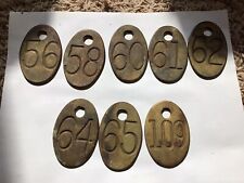 Vintage Solid Brass Double Sided  Dairy Cow Cattle Tag Numbers Used (8) picture