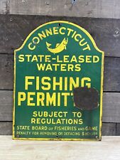Vintage Connecticut Fishing Permitted Porcelain Sign picture