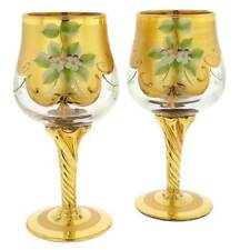 GlassOfVenice Set of Two Murano Glass Wine Glasses 24K Gold Leaf - Transparent picture