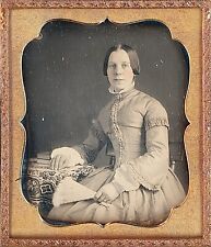 Pretty Young Lady Freckles Tinted Face Holding Fan 1/6 Plate Daguerreotype T442 picture
