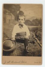 Antique Circa 1880s ID'd Cabinet Card Adorable Young Boy Holding Hat Bristol, PA picture