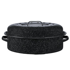 18” Granite non-stick Roaster Pan, Enameled Roasting Pan with Domed Lid Cookware picture