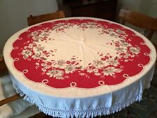 Vtg 1950s  - 58” Country Red Tablecloth picture