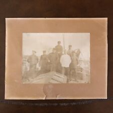 Antique 1800s Matted Photo Fishermen on Boat Young Men Russia Holland European picture
