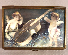 Vintage Shiny Reflective Cupids Glass Hinged Trinket Dresser Jewelry Casket Box picture