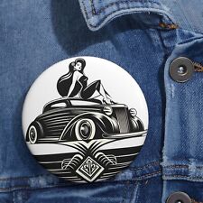 Custom Pin Button Badge Elegant Latina With Lowrider Car Homie Cholo Art Deco picture
