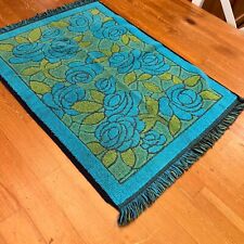 Callaway Green Blue Floral Fringed hand Towel MCM Vintage 70s Retro 1970s 1960s picture