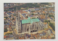 Chartres Cathedral with its two high spires South porch & portal France Postcard picture
