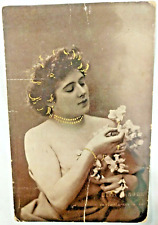 1906 Vintage Post Card: Photo Elegant Woman with Handpainted Gold Decoration picture