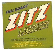 Zitz Lemon Soda Mix Label General Foods Oakland, CA c1940's VGC Scarce picture