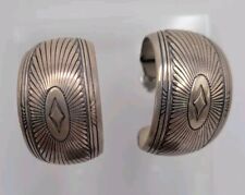 Native American Navajo 925 Silver Hand Stamped Hoop Earrings Vintage Wide picture
