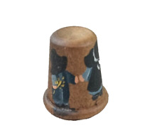 Vintage Hand Painted Wooden Amish  Dutch Children Oak Wood Wooden Sewing Thimble picture