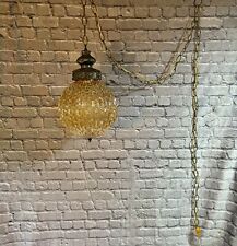 Vintage MCM Cut Crystal  Honey Amber Globe Swag Lamp picture