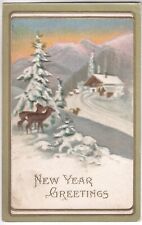 1911 - Happy New Year Greeting - Deer Chalet Snow Mountains - Embossed picture