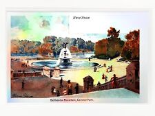 Bethesda Fountain, Central Park, NY HOLOGRAPHIC SILVER 1901 Postcard GleeBeeCo picture