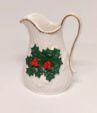 Vtg 1999 Hermitage Pottery (Loomco) Creamer with Green Holly & Berry Design picture