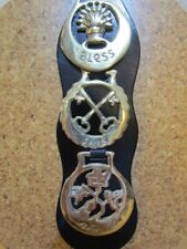 3 Vintage Horse Brass Medallions  - Bless - This - House on Leather Martingale picture