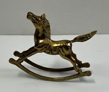 Vintage Solid Brass Rocking Horse Figurine Home Decor Equestrian Straight Tail picture