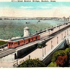 1925 West Boston Bridge Charles River Cambridge Mass White Border Postcard picture