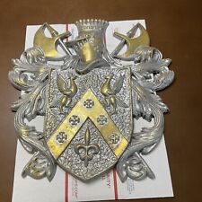 Vintage Cast Aluminum Medieval Coat of Arms Eagle Plaque Crest Hanging 18” X 18” picture