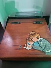Vintage Handcrafted Wooden Box with Painted Mother and Child Scene - Hinged Lid picture