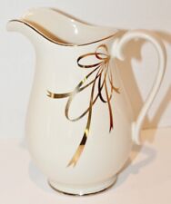 Vintage Teleflora Gift Vase Pitcher Ivory and Gold Bow - EUC picture
