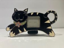 Cat Picture Frame Enamel Smiling with Flower necklace Kitten Vintage picture