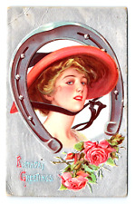 A/S Christy Beauty Hair Hat Portrait HorseshoeFrame Roses Birthday PU1909 (A342) picture